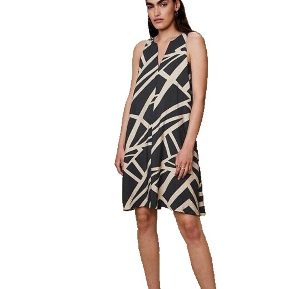 New Banana Republic Trapeze Mini Dress Size XS Black Cream Print Sleeveless NWT